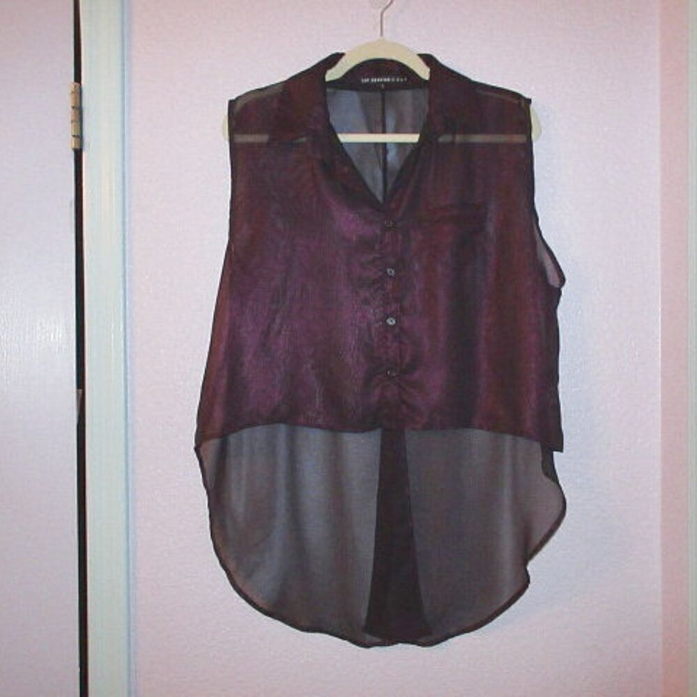 Vtg Y2K Lip Service Iridescent Blouse Top Size L Sheer Mesh Button Goth Grunge